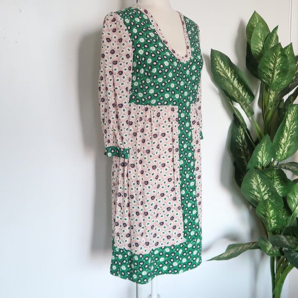 Boden Green Pink Floral 3/4 Sleeve Mini Dress Viscose Boho Spring Summer Size 2 - Picture 6 of 16